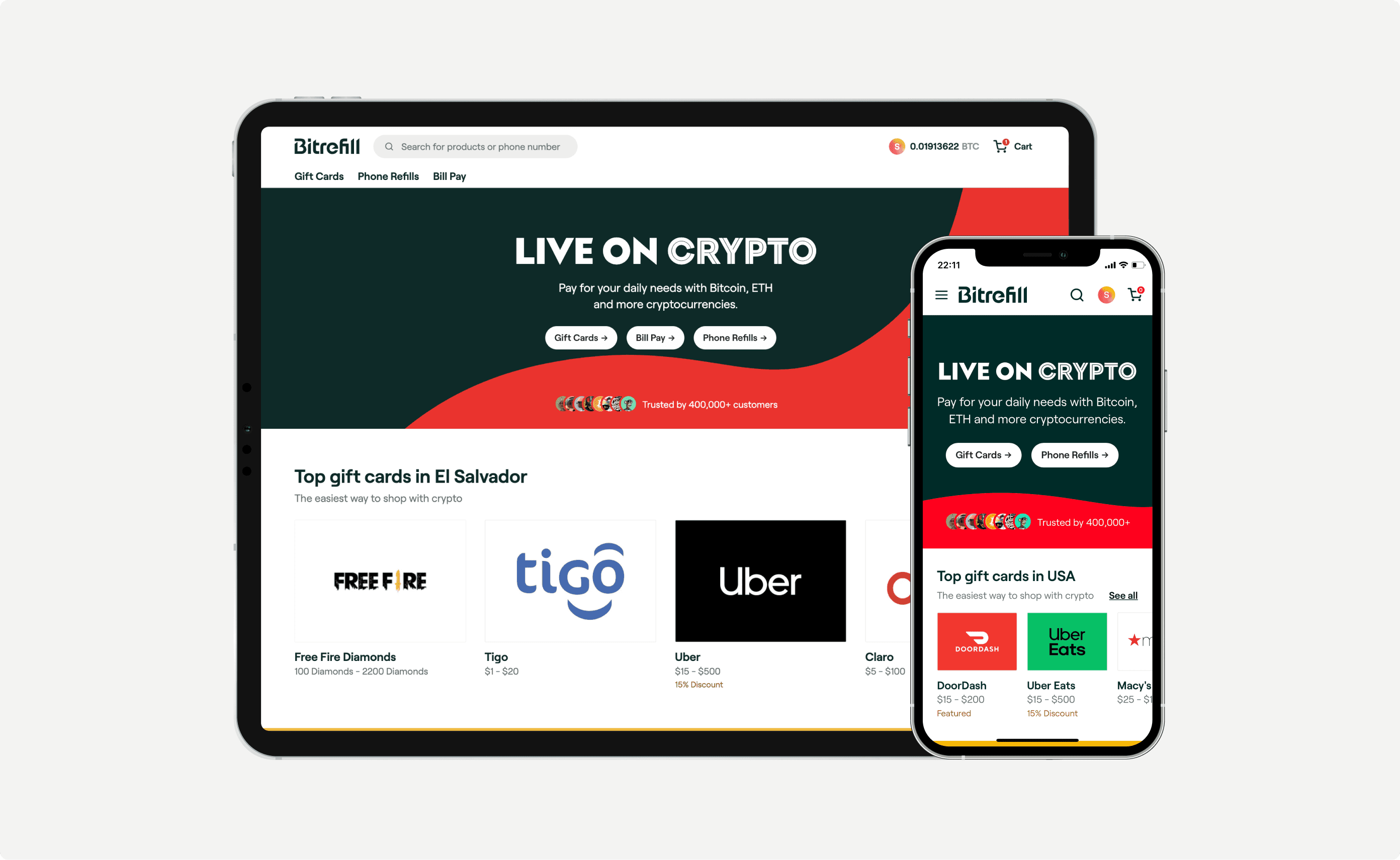 Bitrefill landing page